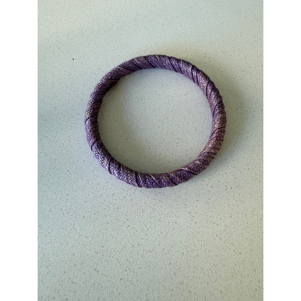 Purple Woven Straw Bangle Bracelet Spiral Wrap Boho Textured Accessory